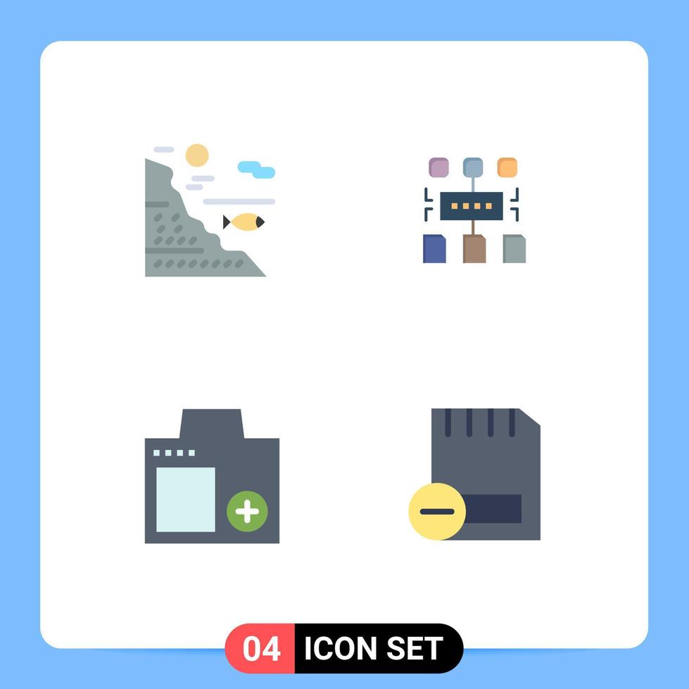 Pack of 4 Modern Flat Icons Signs and Symbols for Web Print Media such as under camera rock program digital Editable Vector Design Elements
