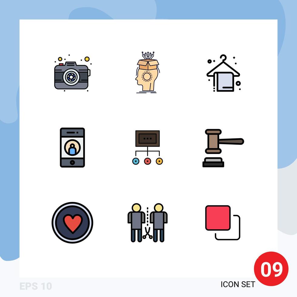 Modern Set of 9 Filledline Flat Colors and symbols such as phone media head friend summer Editable Vector Design Elements