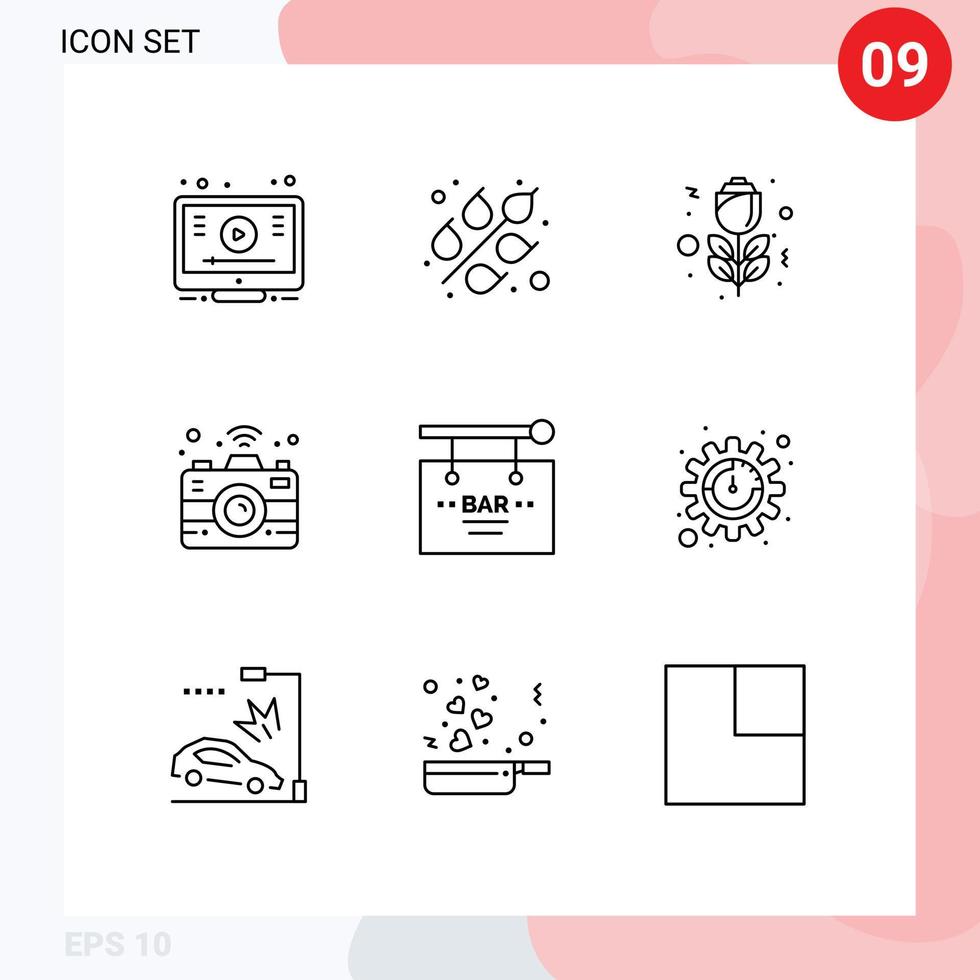 User Interface Pack of 9 Basic Outlines of sign celebration red birthday wifi Editable Vector Design Elements