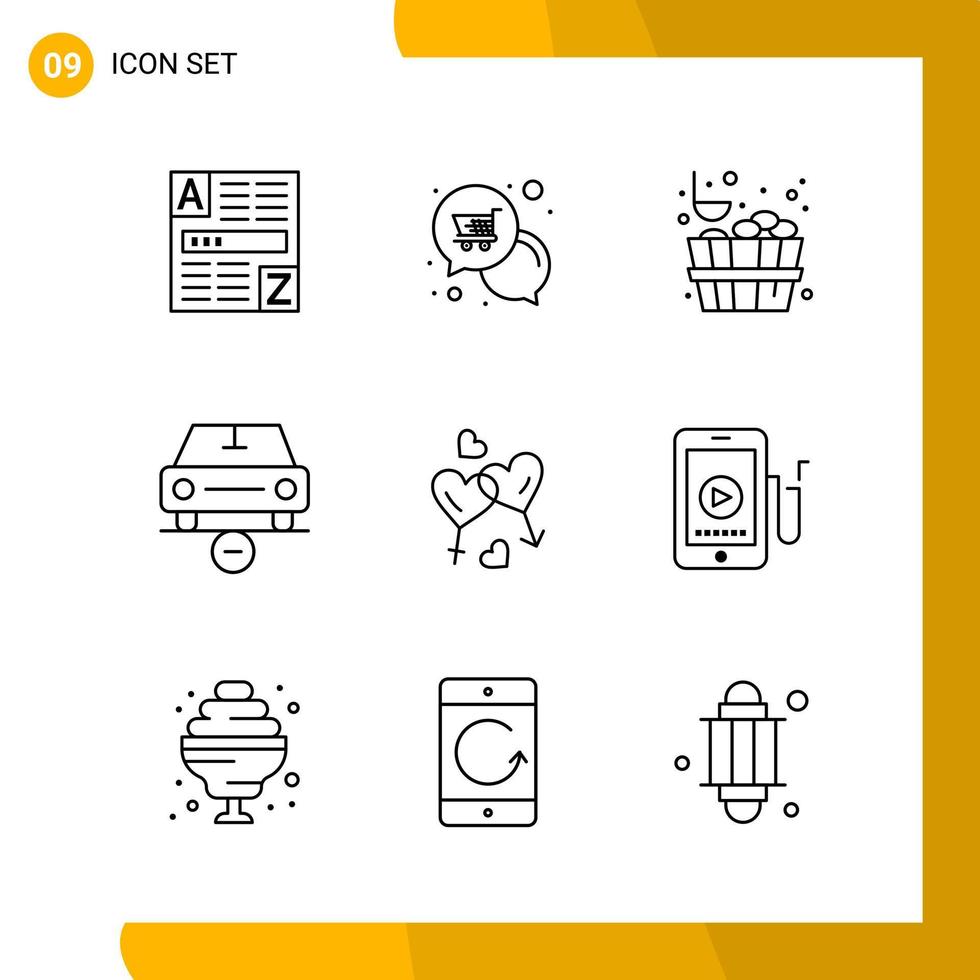 9 conjunto de iconos estilo de línea paquete de iconos símbolos de esquema aislados en fondo blanco para el diseño de sitios web receptivos vector