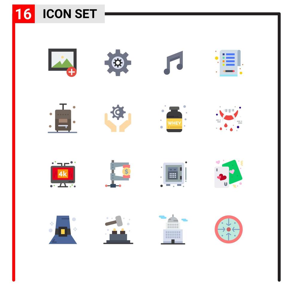 Set of 16 Modern UI Icons Symbols Signs for vacation suitcase design bag clipboard Editable Pack of Creative Vector Design Elements