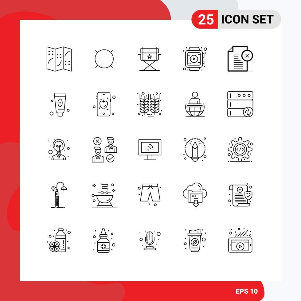 Pack of 25 creative Lines of office delete note cinema delete document watch Editable Vector Design Elements
