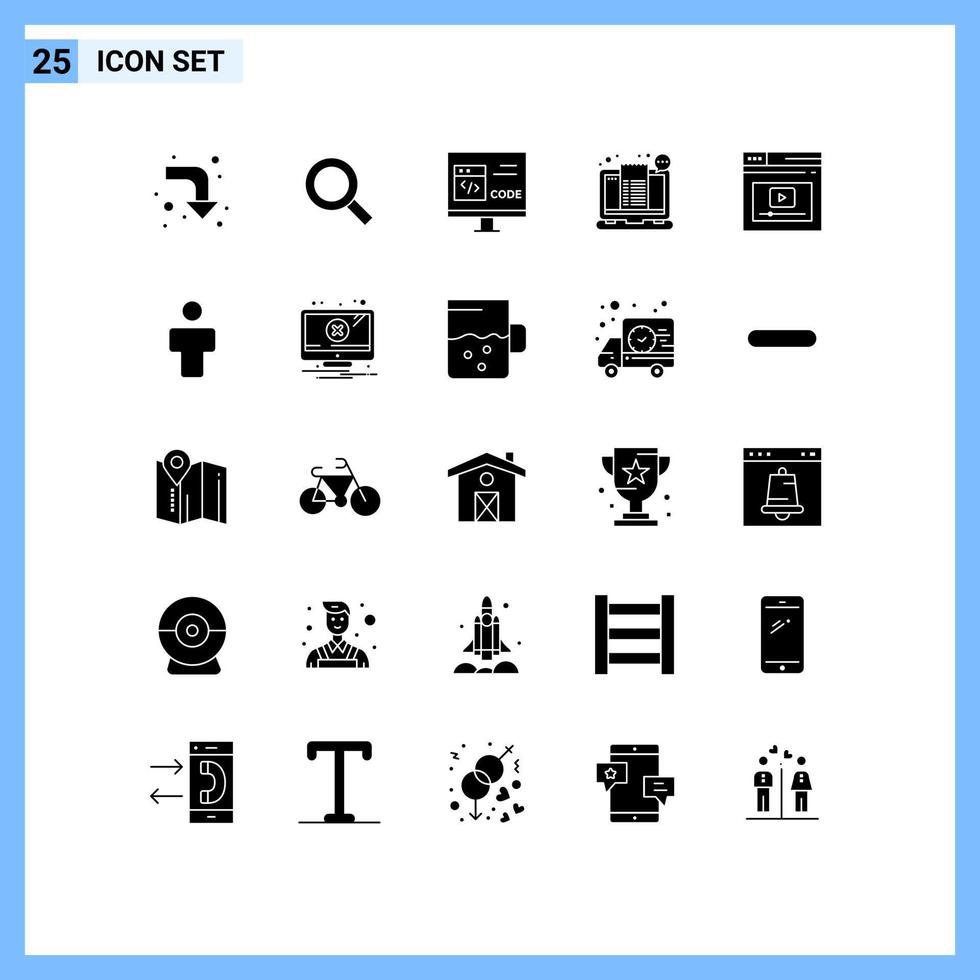 Modern Set of 25 Solid Glyphs and symbols such as internet shopping code receipt bill Editable Vector Design Elements