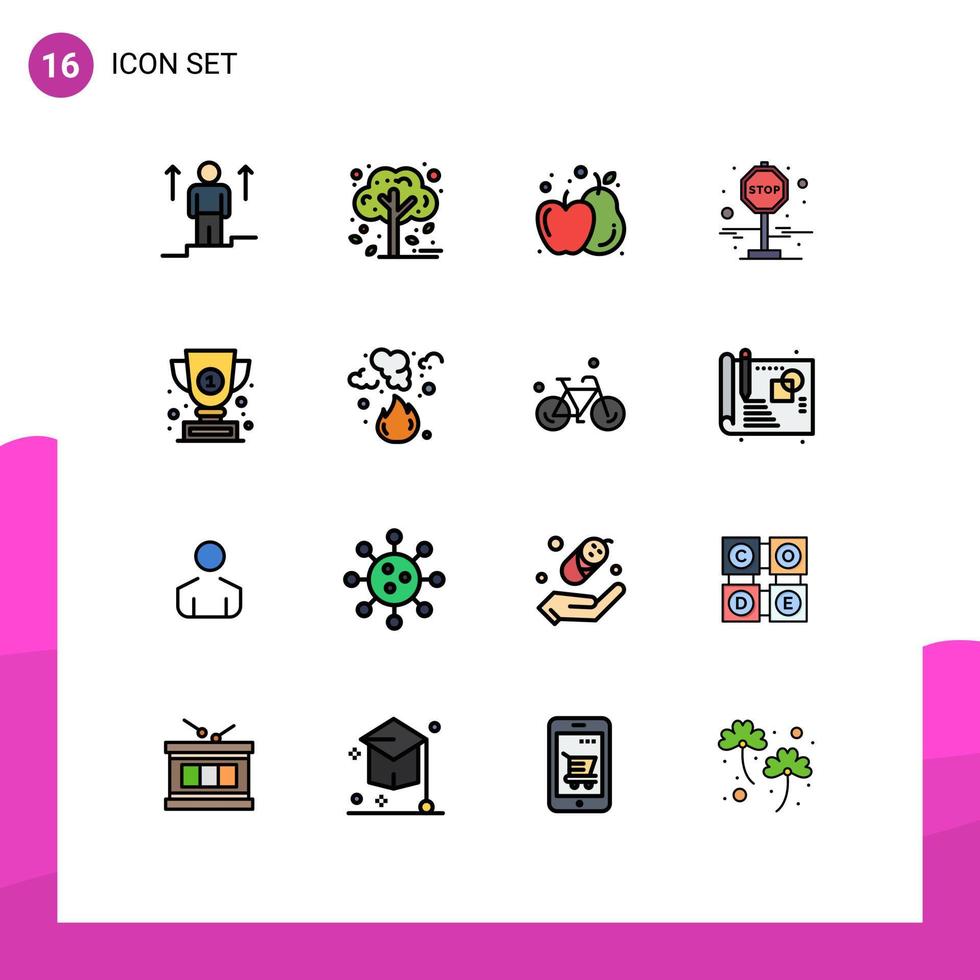 conjunto de líneas rellenas de color plano de interfaz móvil de 16 pictogramas del tablero de parada de árbol de premio ganador elementos de diseño de vector creativo editable