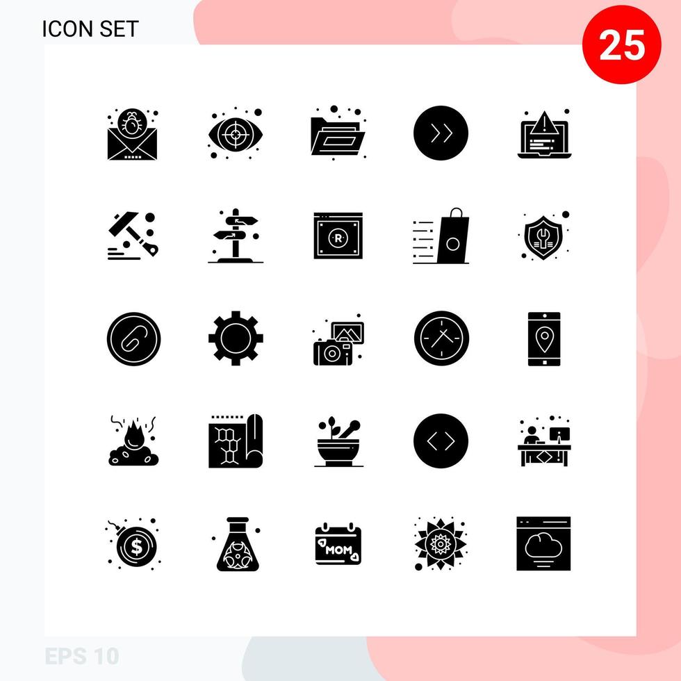 Universal Icon Symbols Group of 25 Modern Solid Glyphs of testing development target right arrows Editable Vector Design Elements