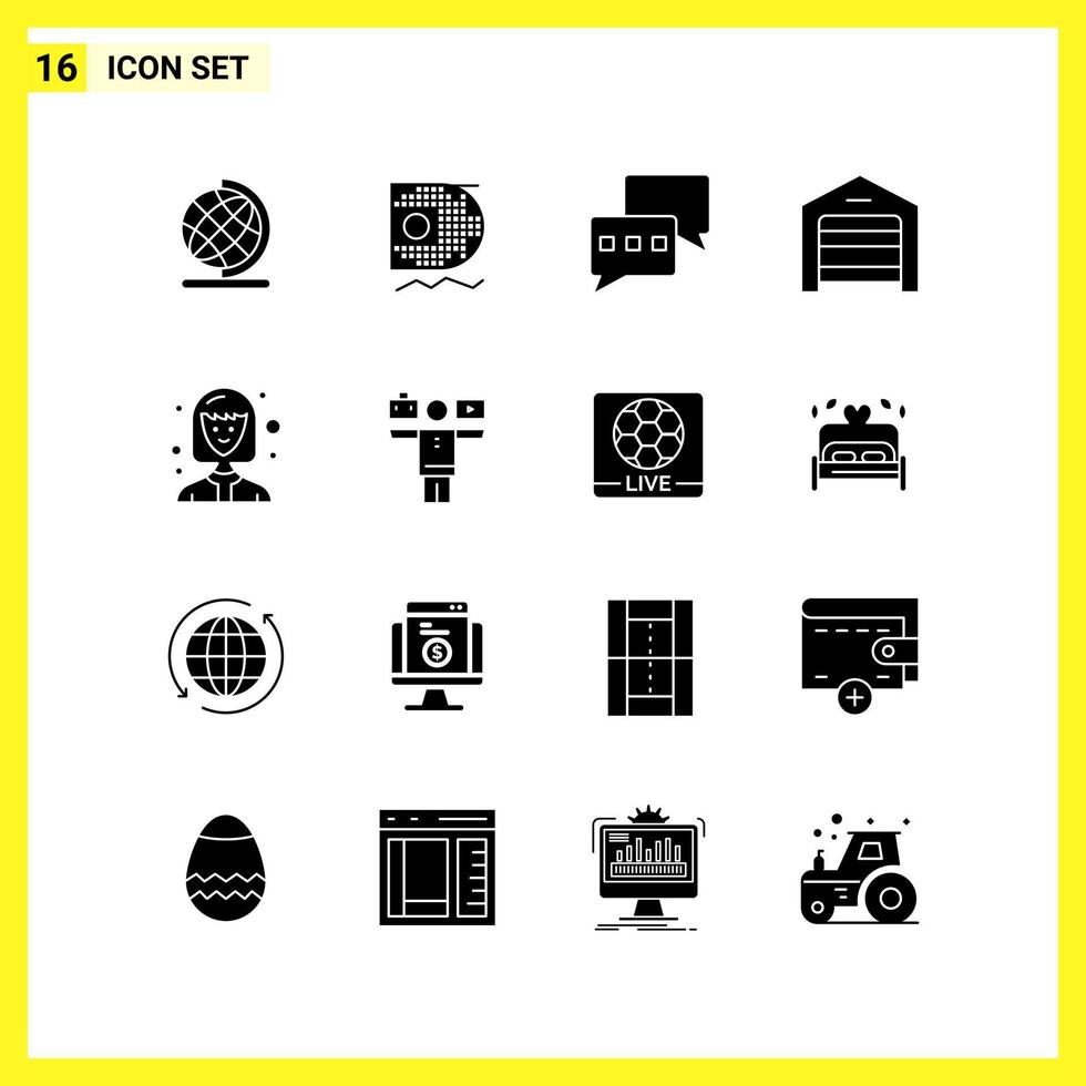 16 Icon Set Simple Solid Symbols Glyph Sign on White Background for Website Design Mobile Applications and Print Media vector