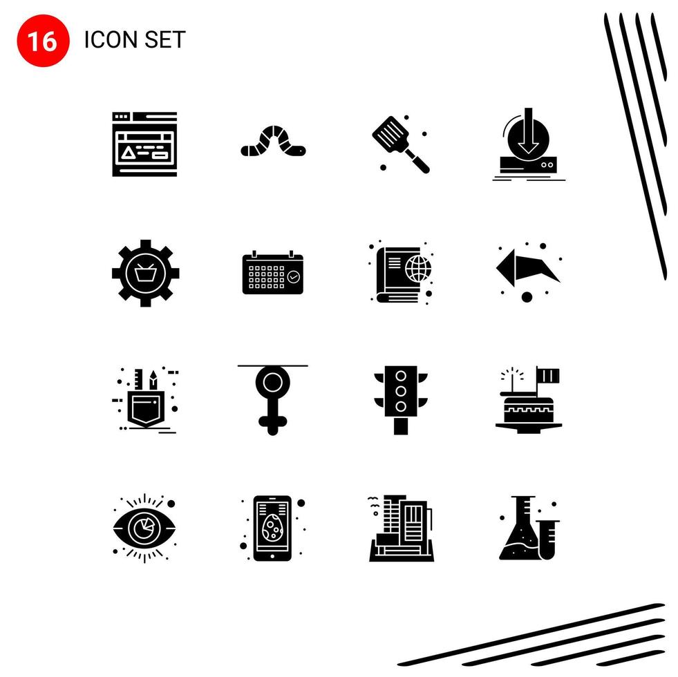 Set of 16 Commercial Solid Glyphs pack for cart download baking dlc addition Editable Vector Design Elements