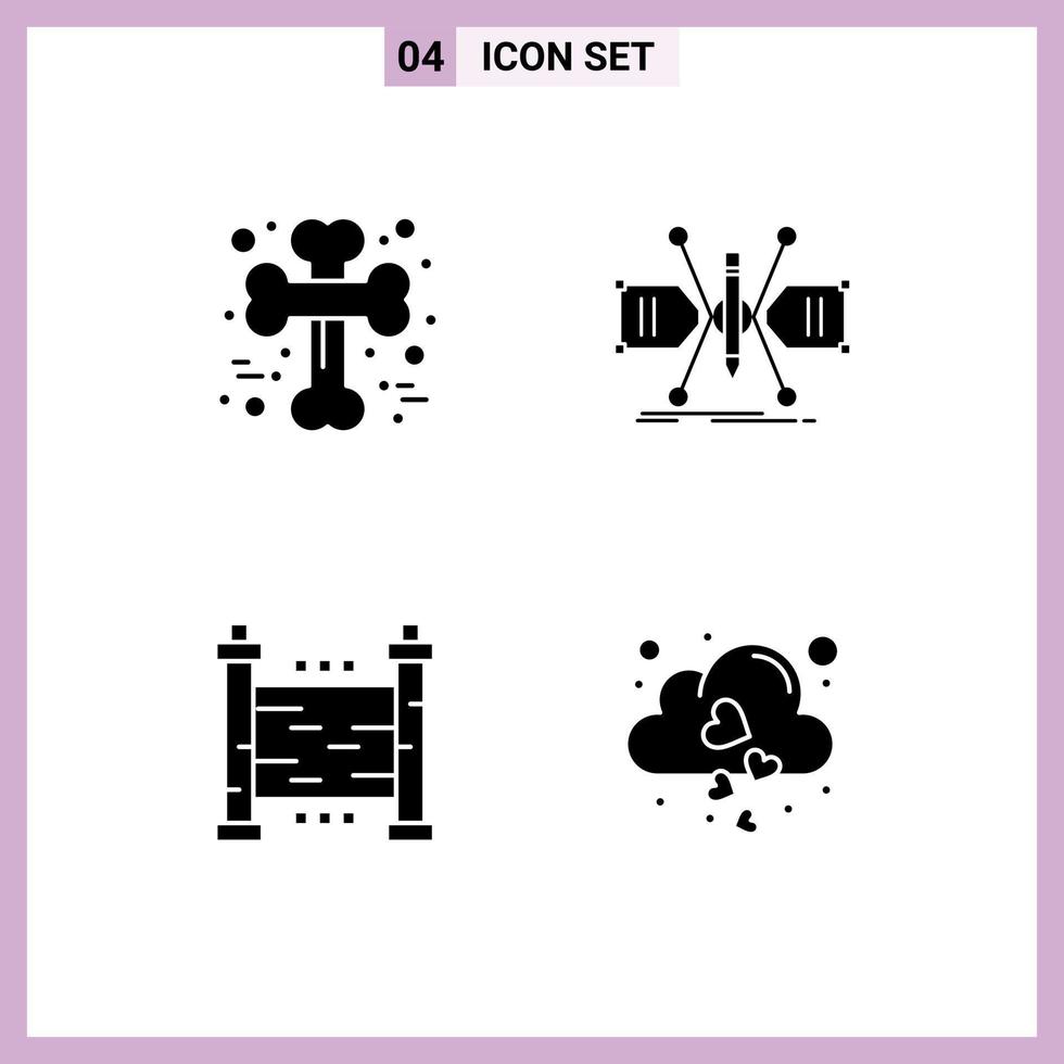 Universal Icon Symbols Group of 4 Modern Solid Glyphs of bone structure halloween constructing garden Editable Vector Design Elements