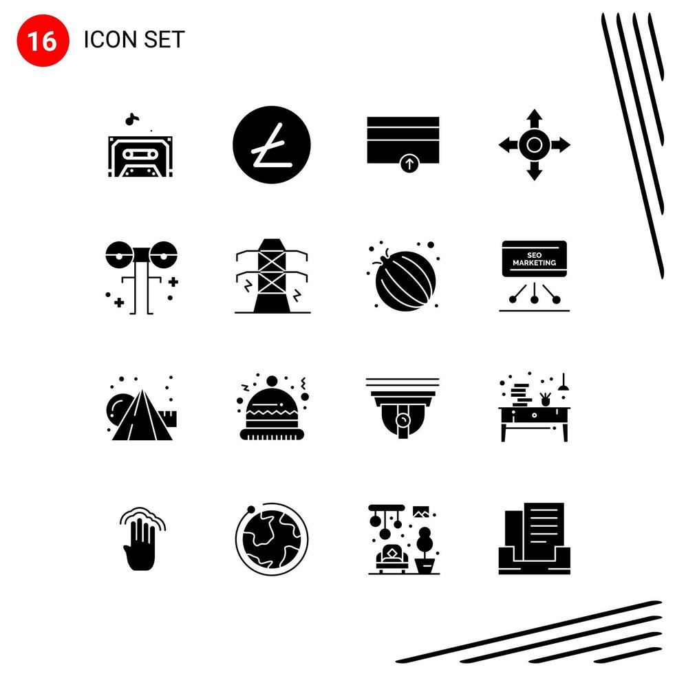 Collection of 16 Vector Icons in solid style Pixle Perfect Glyph Symbols for Web and Mobile Solid Icon Signs on White Background 16 Icons