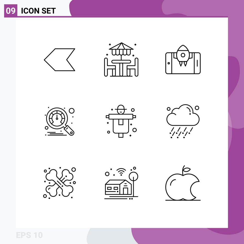 9 Thematic Vector Outlines and Editable Symbols of scarecrow farm mobile agriculture performance Editable Vector Design Elements