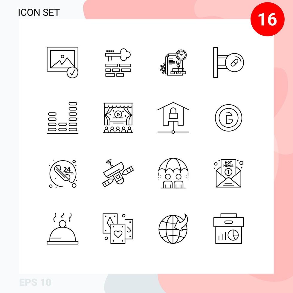 Stock Vector Icon Pack of 16 Line Signs and Symbols for music audio file medicine board Editable Vector Design Elements