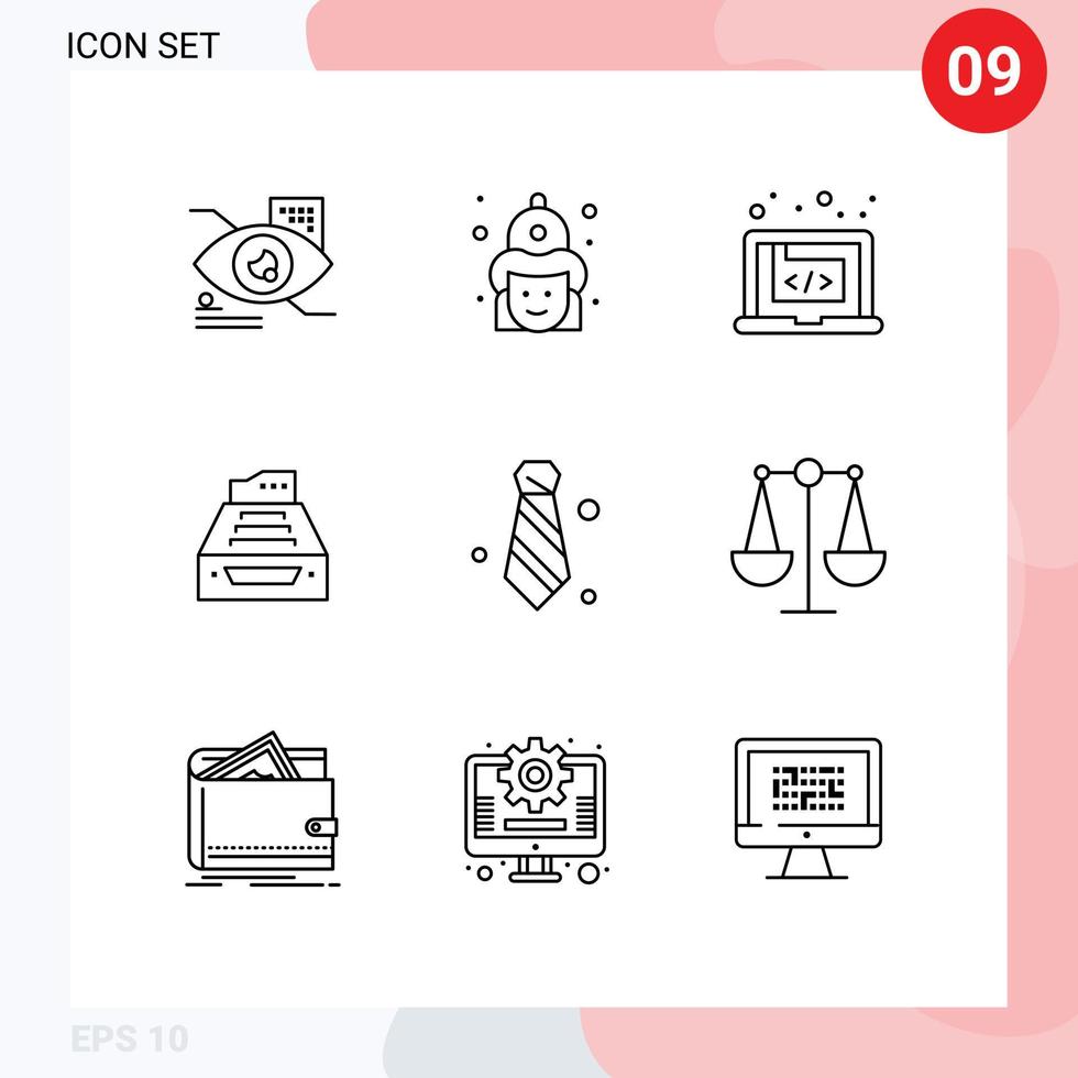 9 User Interface Outline Pack of modern Signs and Symbols of data accounting hat files marketing Editable Vector Design Elements