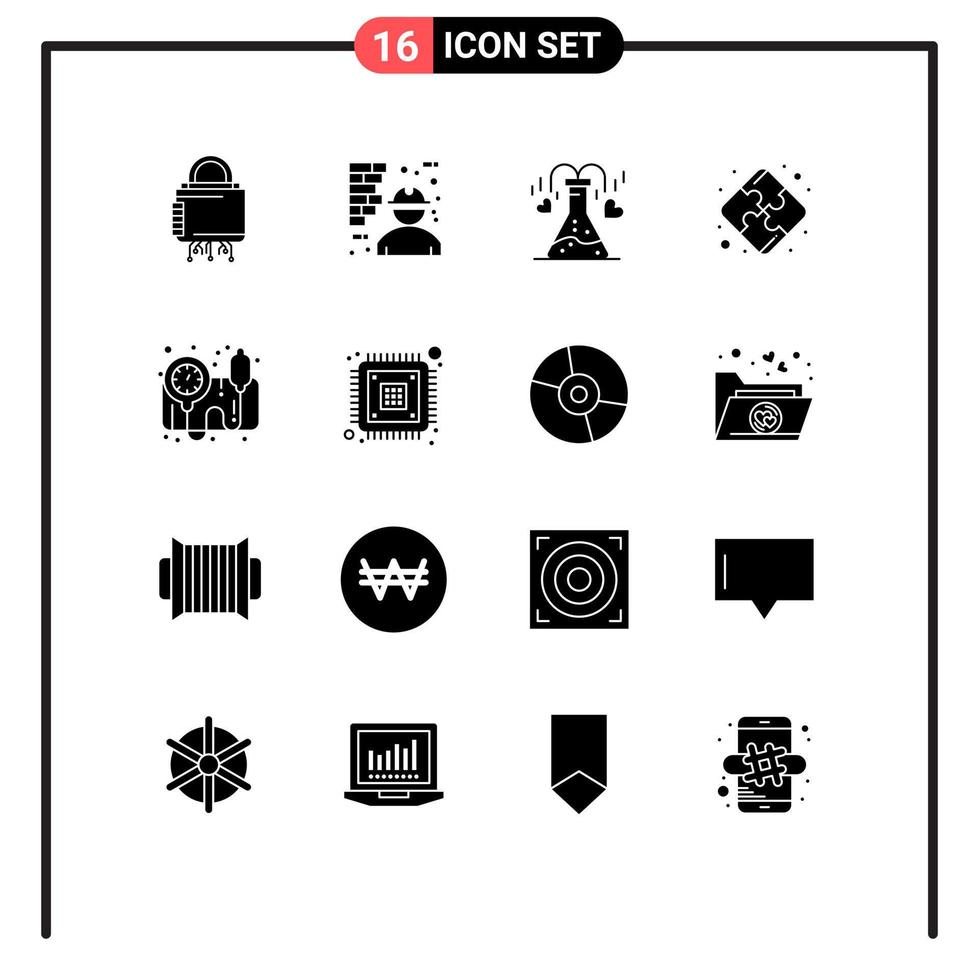 16 User Interface Solid Glyph Pack of modern Signs and Symbols of blood pressure operator strategy man puzzle heart Editable Vector Design Elements