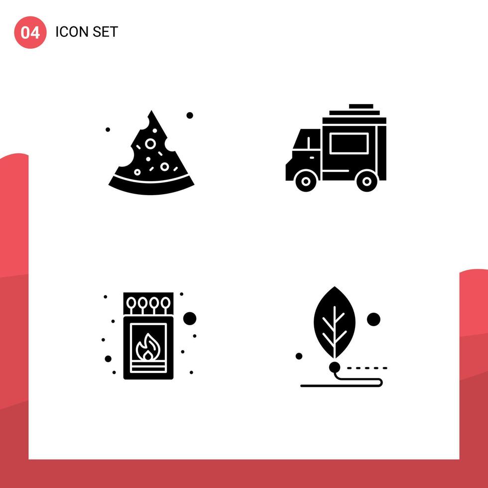 Modern Set of 4 Solid Glyphs Pictograph of pizza match bus transport artificial Editable Vector Design Elements