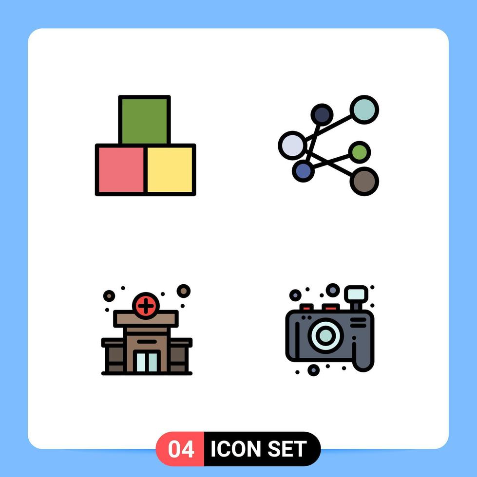 grupo de 4 signos y símbolos de colores planos de línea rellena para bloques de juguetes médicos que comparten elementos de diseño de vectores editables de fotos