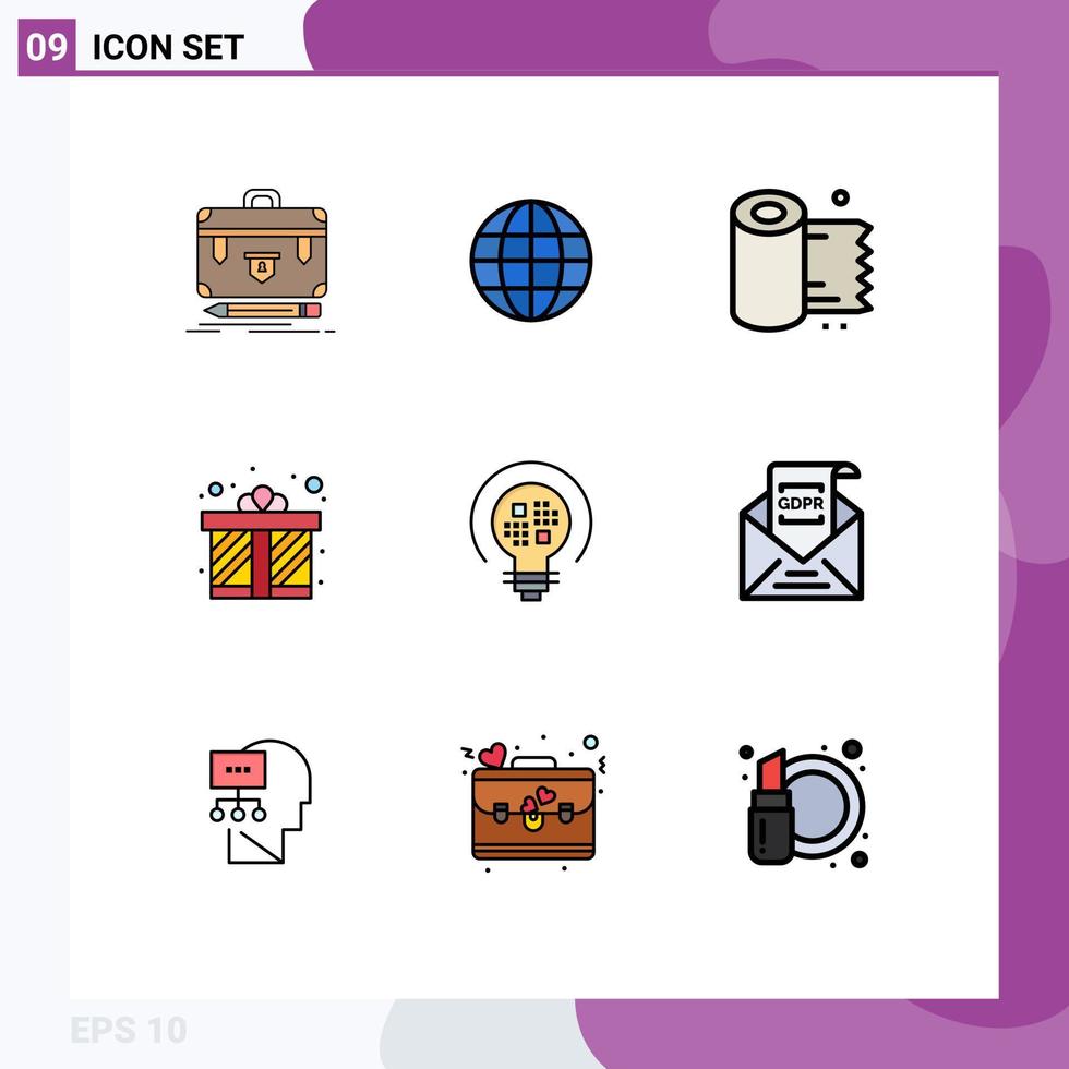 Set of 9 Modern UI Icons Symbols Signs for data present ineternet gift box tissue Editable Vector Design Elements