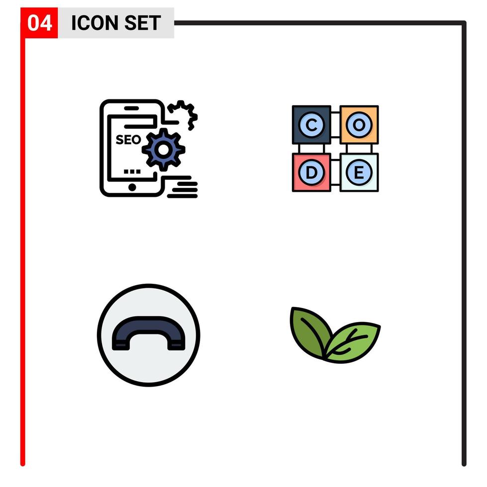 Concepto de color plano de 4 líneas completas para sitios web móviles y aplicaciones configuración de declive seo aprendizaje colgar elementos de diseño vectorial editables vector