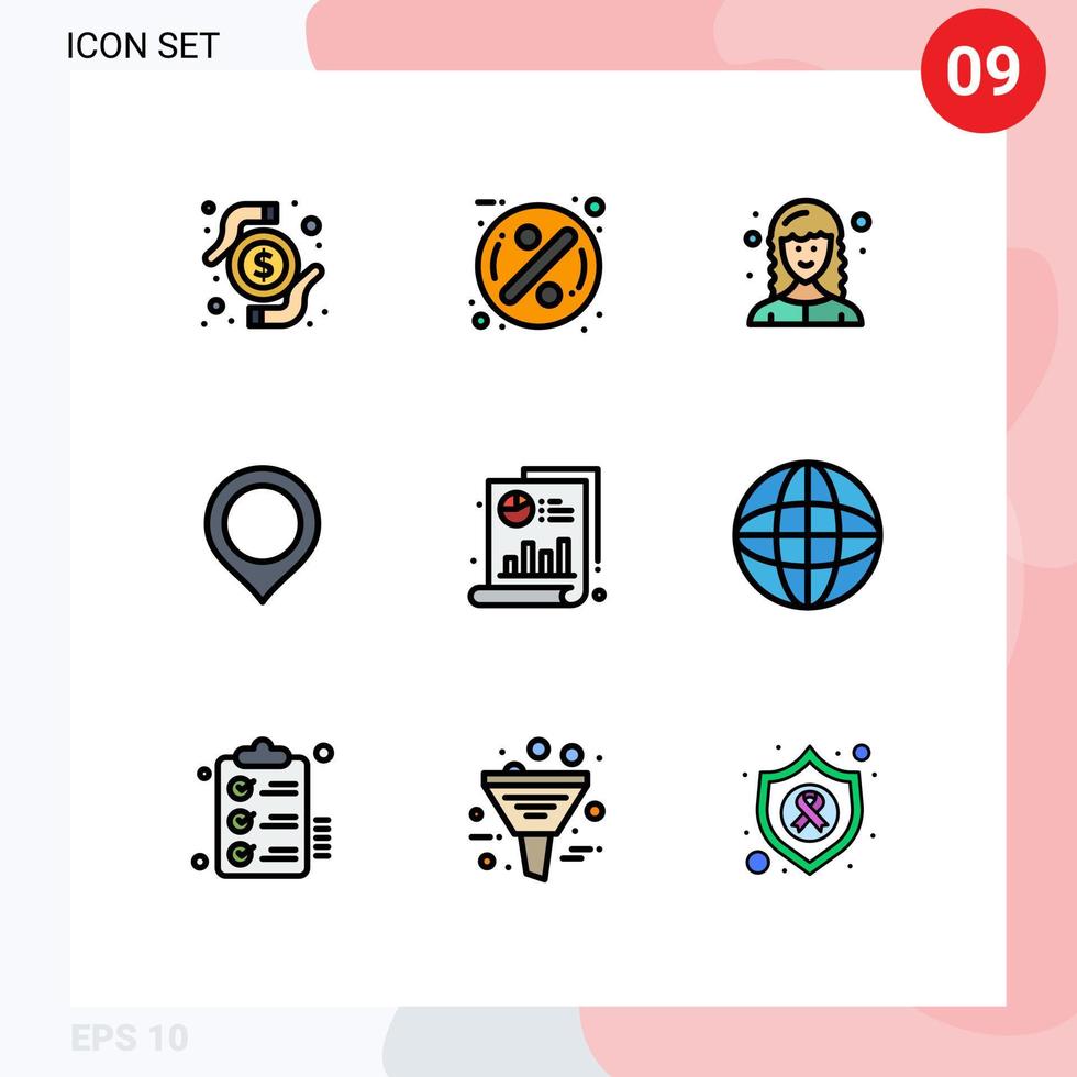 Stock Vector Icon Pack of 9 Line Signs and Symbols for bar mark developer marker location Editable Vector Design Elements