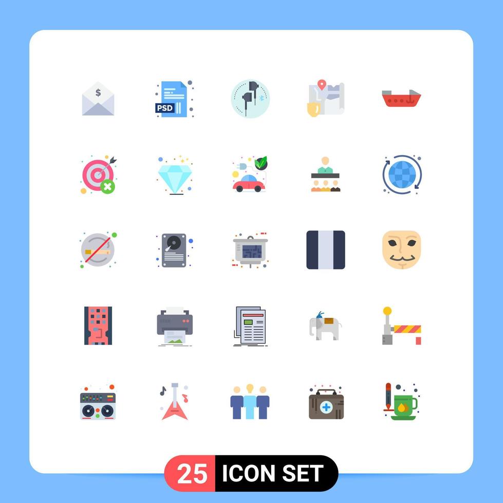 25 Creative Icons Modern Signs and Symbols of boat location headphone map music Editable Vector Design Elements