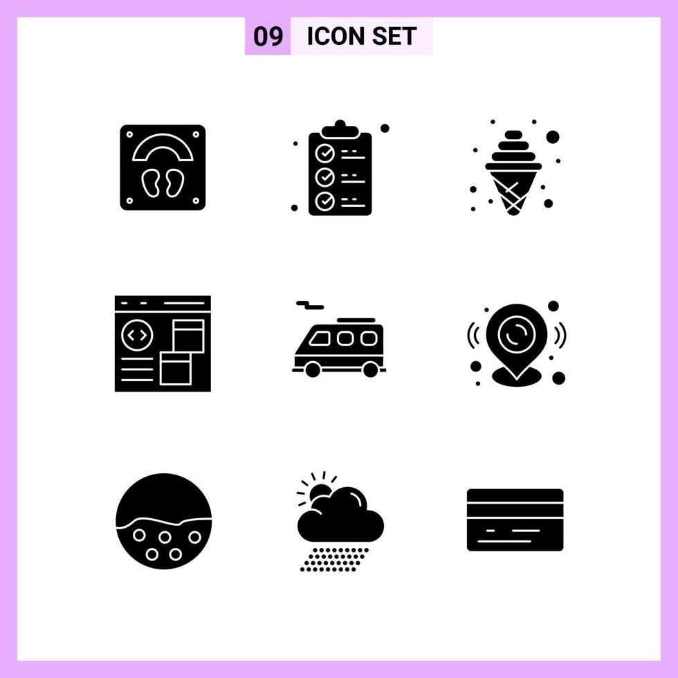 9 Icons in Solid Style Glyph Symbols on White Background Creative Vector Signs for Web mobile and Print