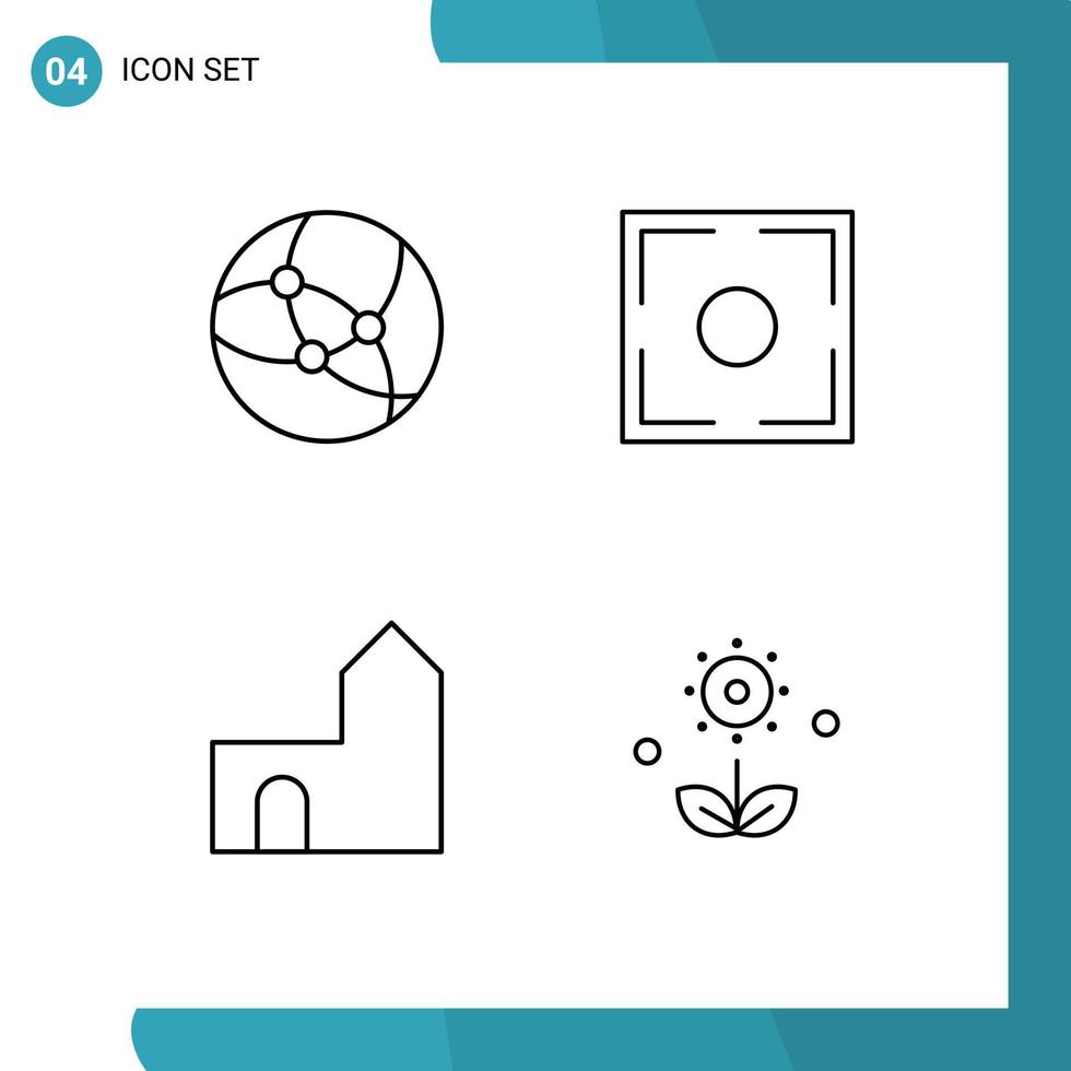 Group of 4 Filledline Flat Colors Signs and Symbols for internet castle tower focus point medieval Editable Vector Design Elements