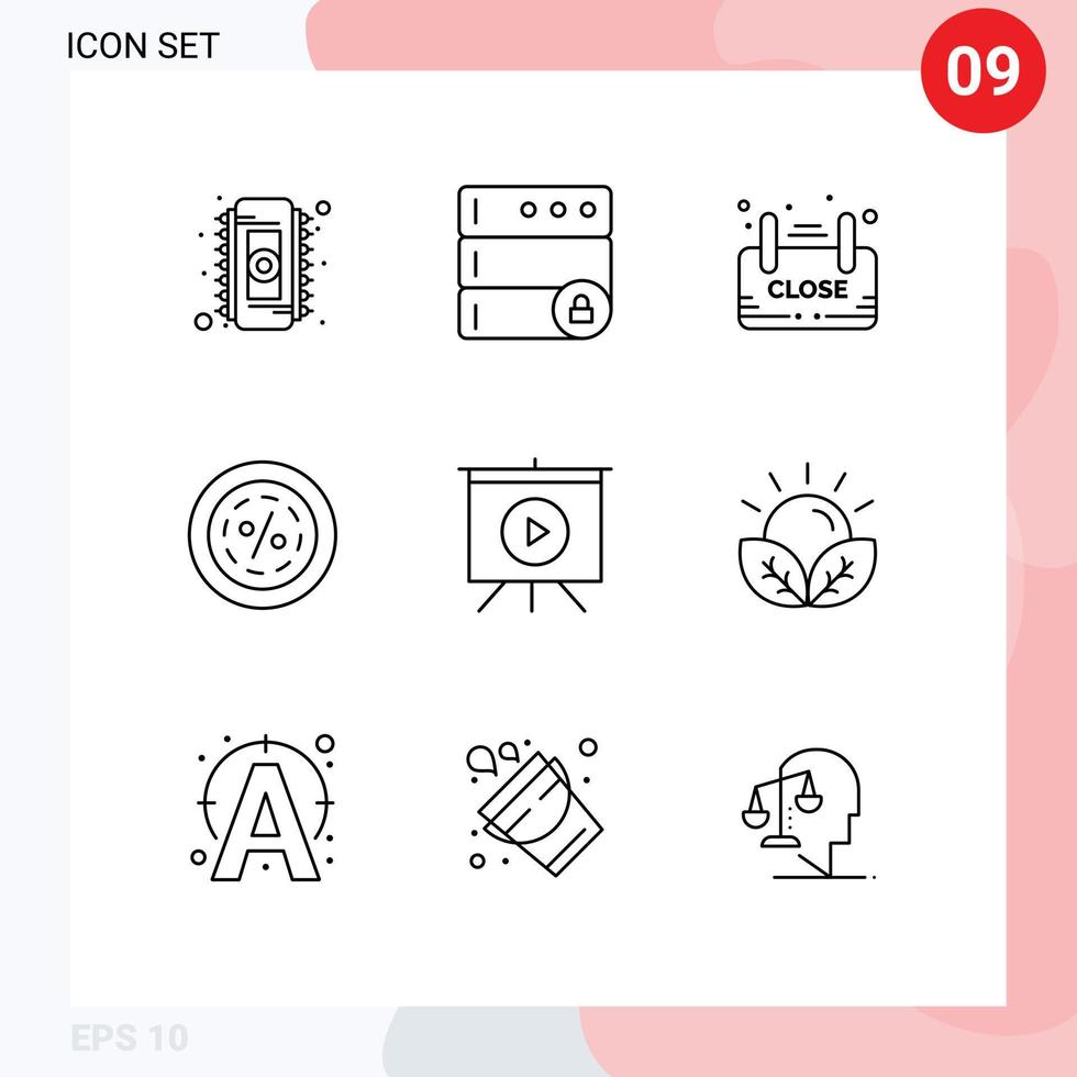 Outline Pack of 9 Universal Symbols of shopping line board commerce discount Editable Vector Design Elements