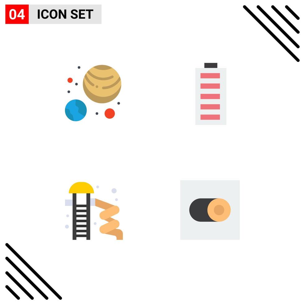 User Interface Pack of 4 Basic Flat Icons of planets astronomy slider battery energy park Editable Vector Design Elements