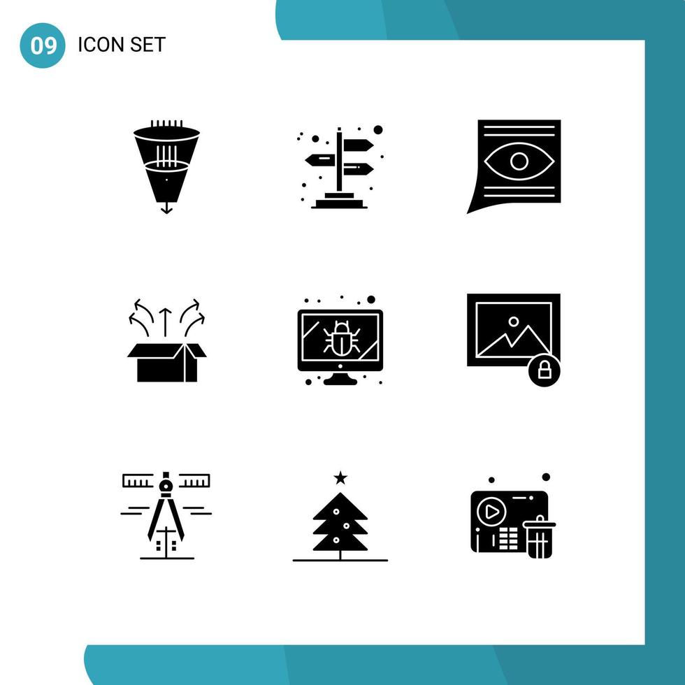 conjunto de 9 iconos de interfaz de usuario modernos signos de símbolos para el lanzamiento del producto caja de comunicación bandeja de entrada elementos de diseño vectorial editables vector