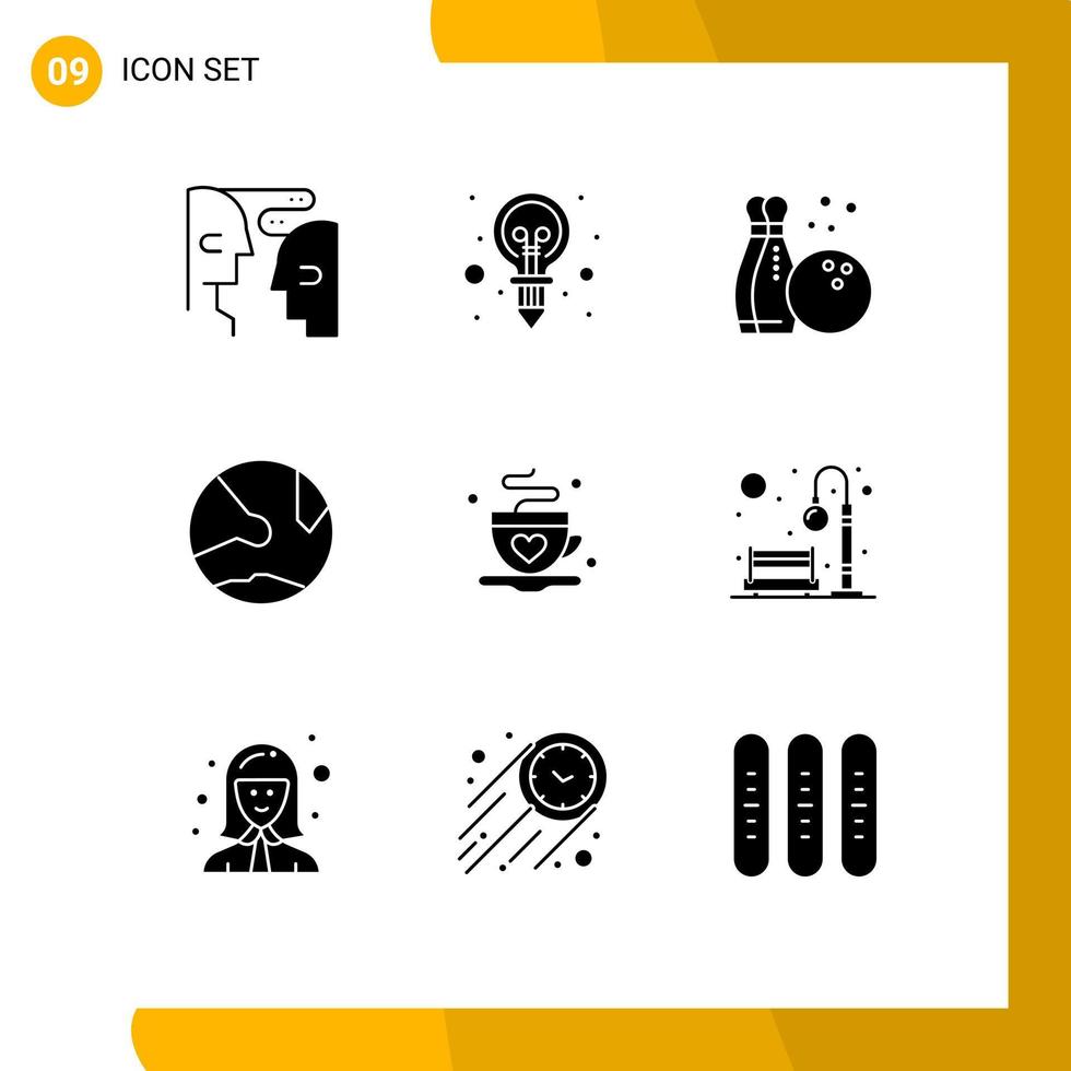 9 Thematic Vector Solid Glyphs and Editable Symbols of coffee social bowling online develop Editable Vector Design Elements
