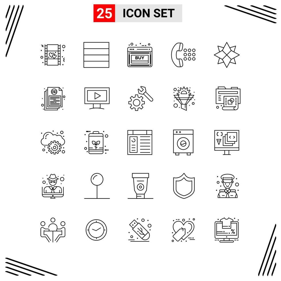 25 iconos estilo de línea cuadrícula basada en símbolos de contorno creativo para el diseño de sitios web signos de icono de línea simple aislados en fondo blanco conjunto de 25 iconos vector