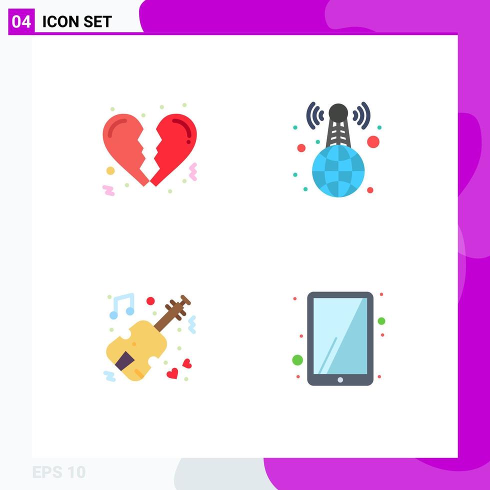 Editable Vector Line Pack of 4 Simple Flat Icons of broken violin world wide news ipad Editable Vector Design Elements