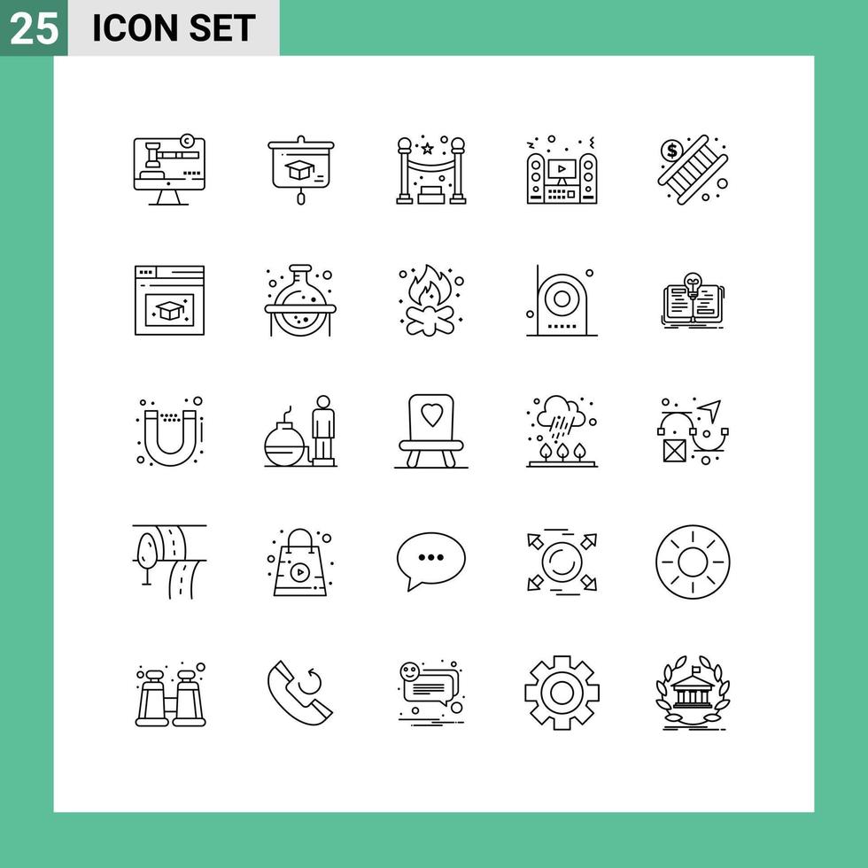 Universal Icon Symbols Group of 25 Modern Lines of economy system queue sound tv Editable Vector Design Elements