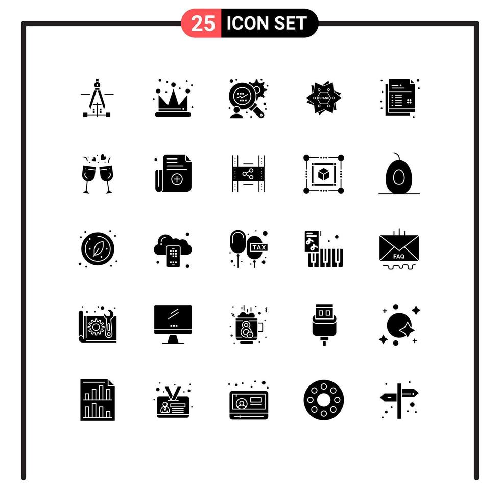 25 User Interface Solid Glyph Pack of modern Signs and Symbols of pencil document finance analysis creative logo Editable Vector Design Elements