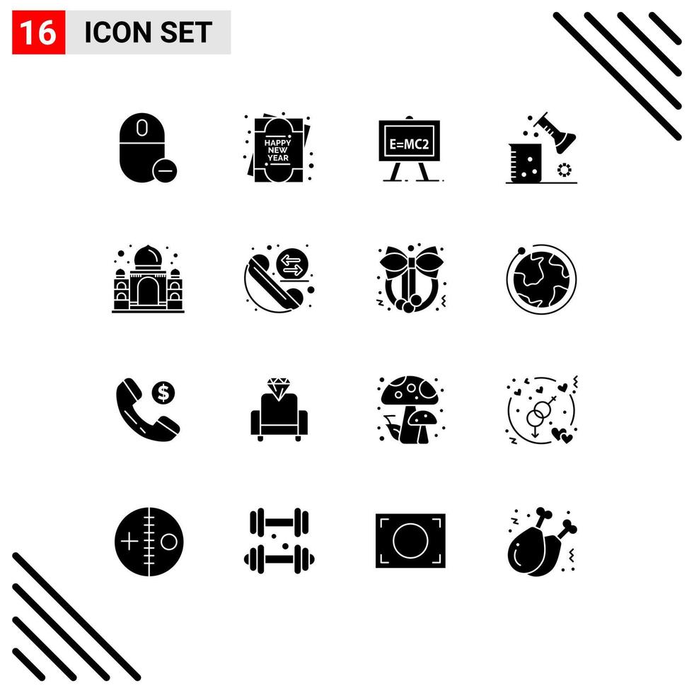 Editable Vector Line Pack of 16 Simple Solid Glyphs of building science of matter chemistry science lab chemical science Editable Vector Design Elements