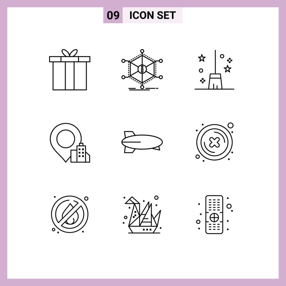 Modern Set of 9 Outlines and symbols such as plane hotel resources building witch broom Editable Vector Design Elements