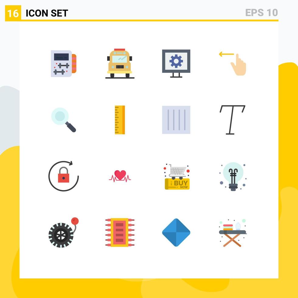 User Interface Pack of 16 Basic Flat Colors of find search entertainment left gestures Editable Pack of Creative Vector Design Elements