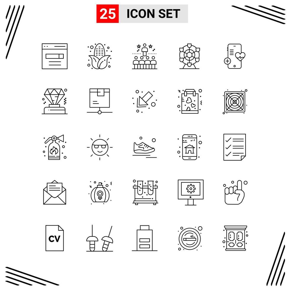 25 Icons Line Style Grid Based Creative Outline Symbols for Website Design Simple Line Icon Signs Isolated on White Background 25 Icon Set vector