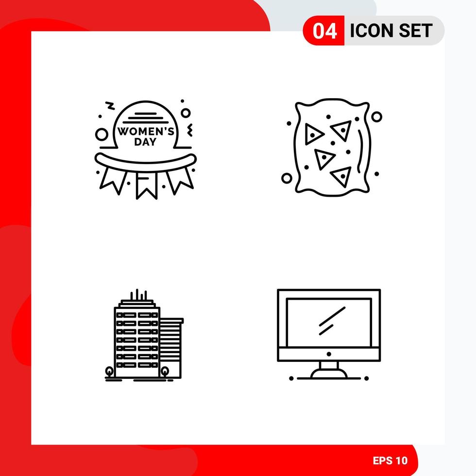 Creative Set of 4 Universal Outline Icons isolated on White Background vector