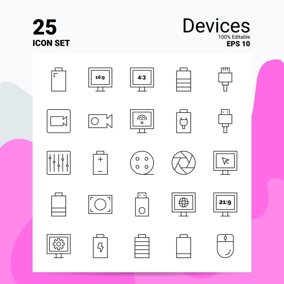 25 Devices Icon Set 100 Editable EPS 10 Files Business Logo Concept Ideas Line icon design vector