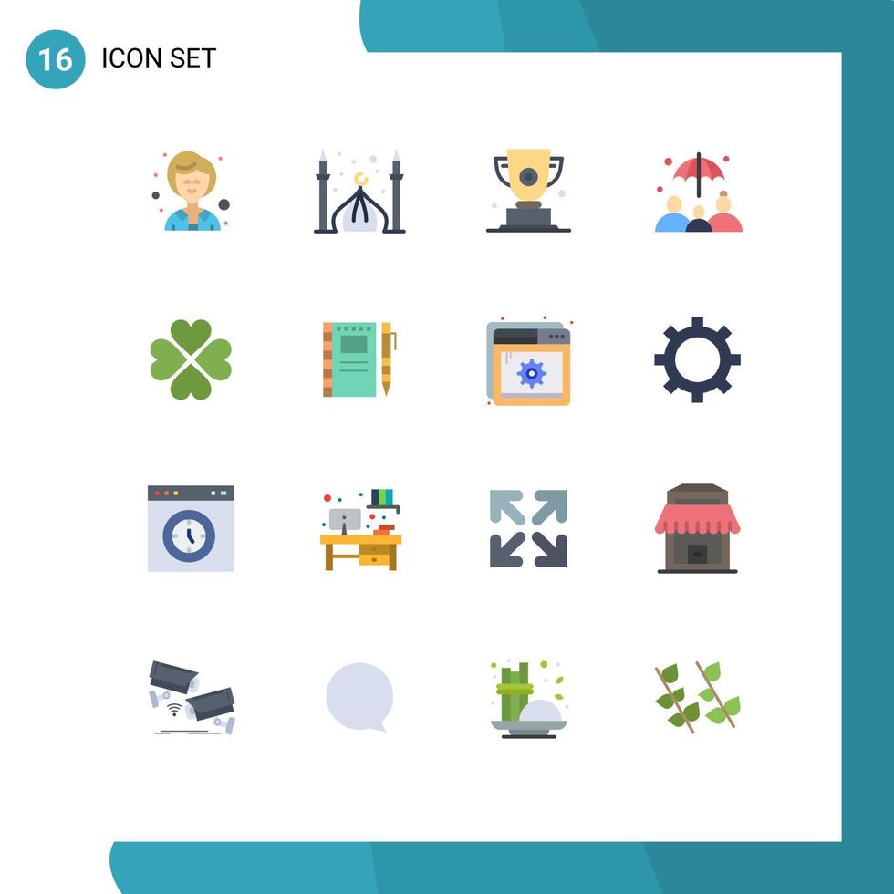 Modern Set of 16 Flat Colors and symbols such as love life insurance trophy group insurance first Editable Pack of Creative Vector Design Elements