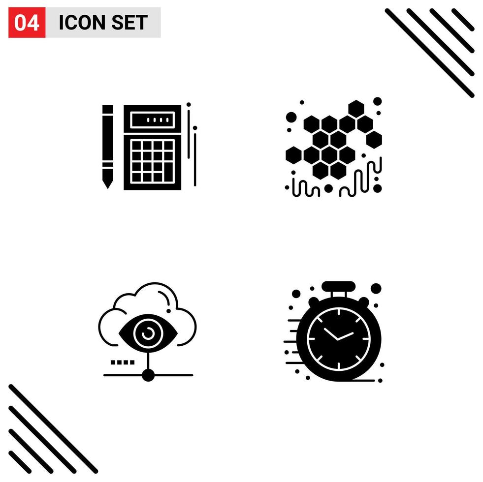 Group of 4 Modern Solid Glyphs Set for budget eye financial honey view Editable Vector Design Elements