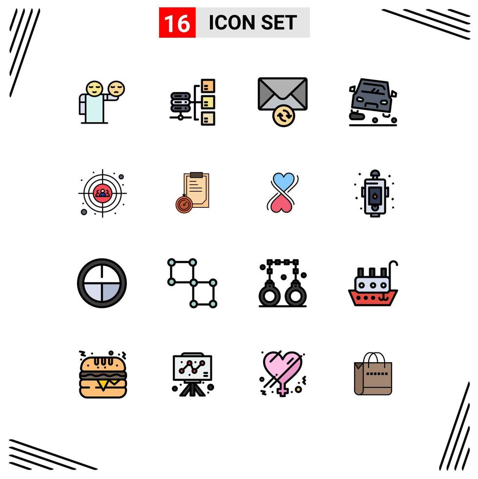 User Interface Pack of 16 Basic Flat Color Filled Lines of users auditory mail jam car Editable Creative Vector Design Elements