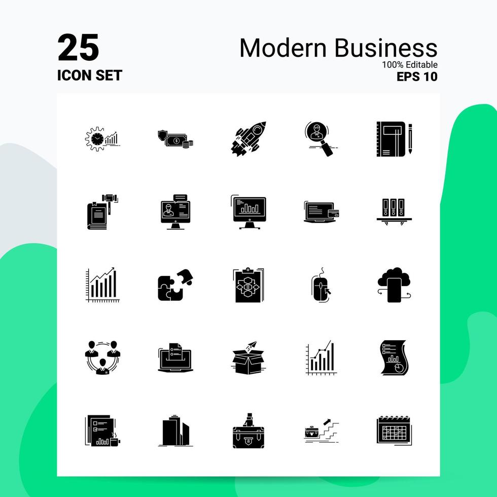 25 Modern Business Icon Set 100 Editable EPS 10 Files Business Logo Concept Ideas Solid Glyph icon design vector