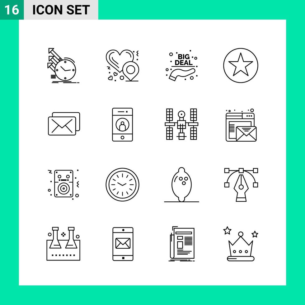 Pack of 16 Line Style Icon Set Outline Symbols for print Creative Signs Isolated on White Background 16 Icon Set vector