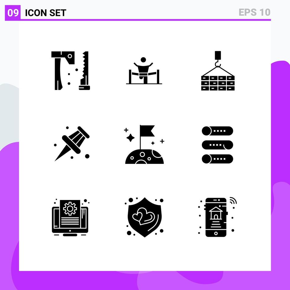 9 Solid Glyph concept for Websites Mobile and Apps school marker leadership crane cargo Editable Vector Design Elements