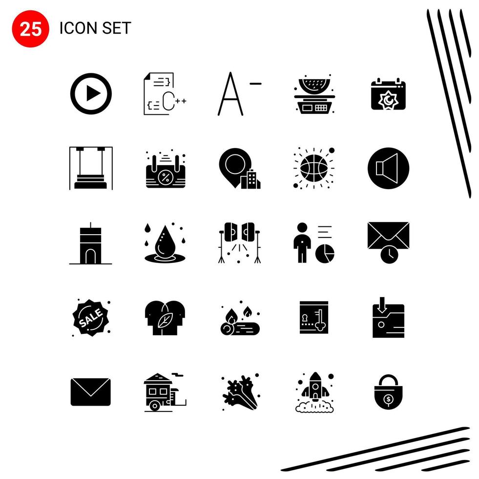 Collection of 25 Vector Icons in solid style Pixle Perfect Glyph Symbols for Web and Mobile Solid Icon Signs on White Background 25 Icons