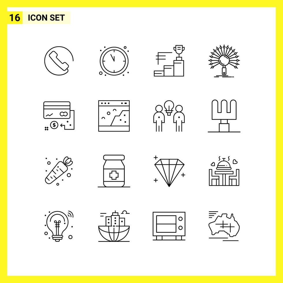 16 conjunto de iconos símbolos de línea simple signo de esquema en fondo blanco para diseño de sitios web, aplicaciones móviles y medios impresos vector