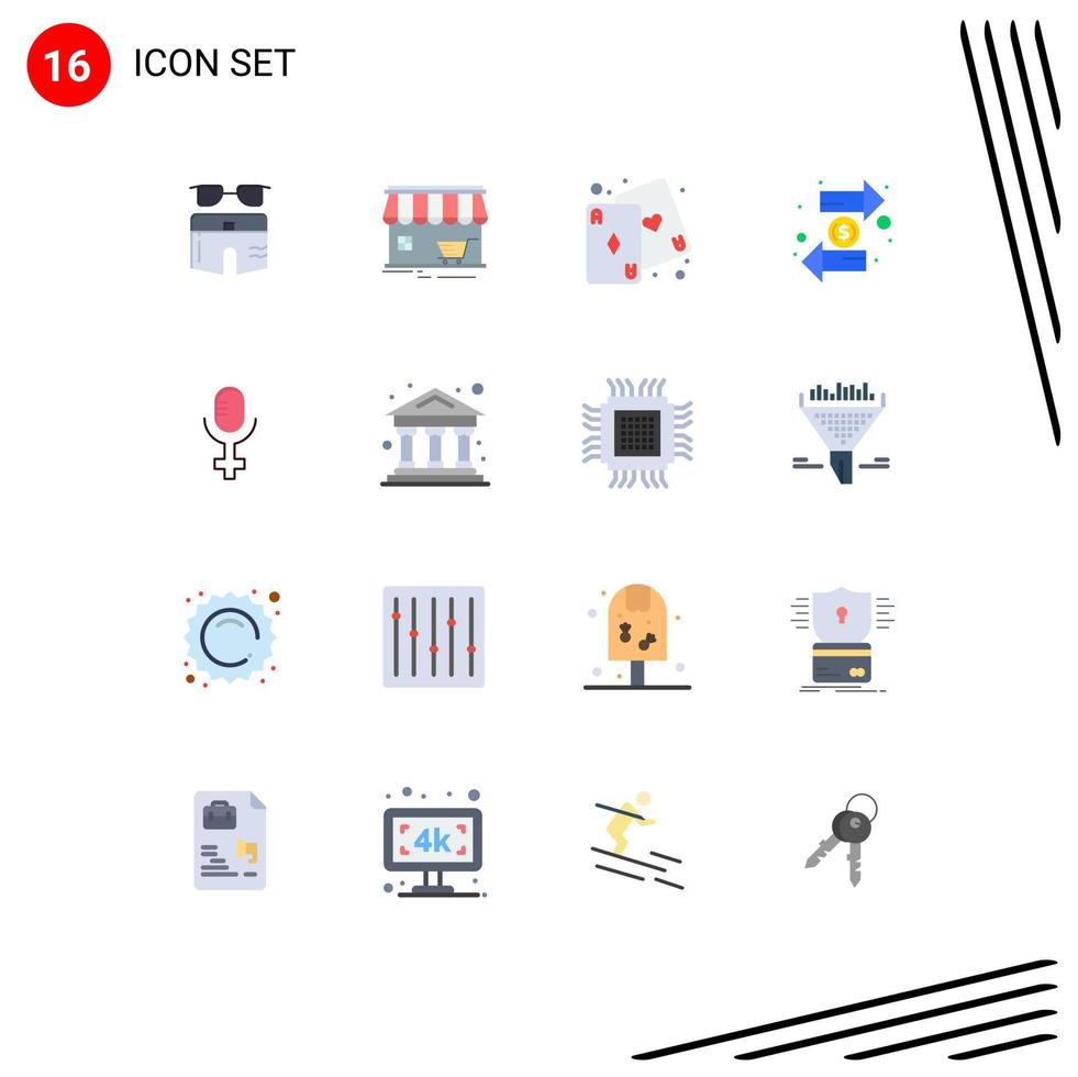 Modern Set of 16 Flat Colors Pictograph of finance duty building coin game Editable Pack of Creative Vector Design Elements