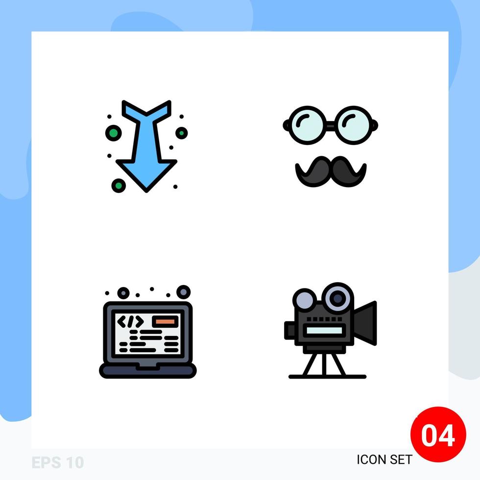 4 Thematic Vector Filledline Flat Colors and Editable Symbols of arrow laptop straight glasses html Editable Vector Design Elements