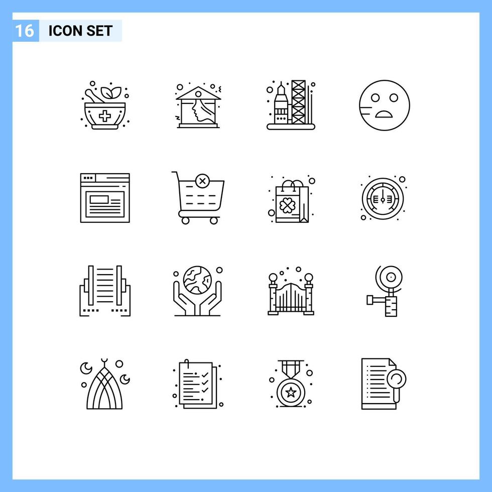 conjunto moderno de 16 esquemas pictográficos de la página del sitio web emojis de Internet elementos de diseño vectorial editables vector